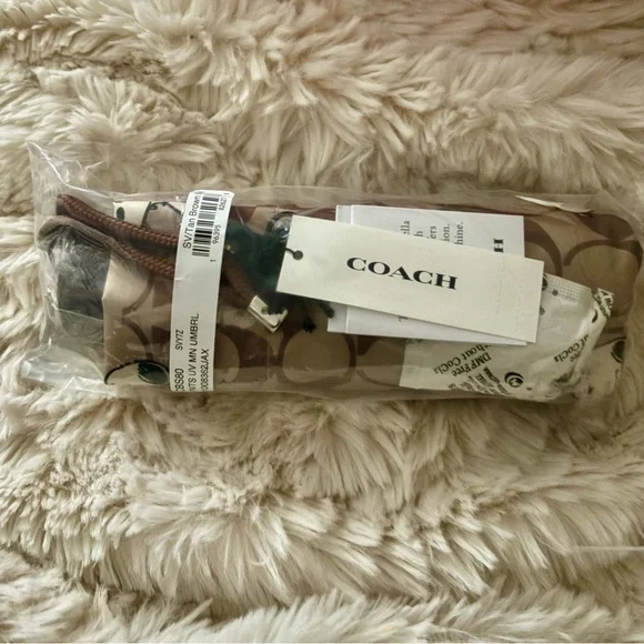 Coach NEW Coach X Peanuts Snoopy Print Brown Multi UV Protection Mini Umbrella - Picture 11 of 16